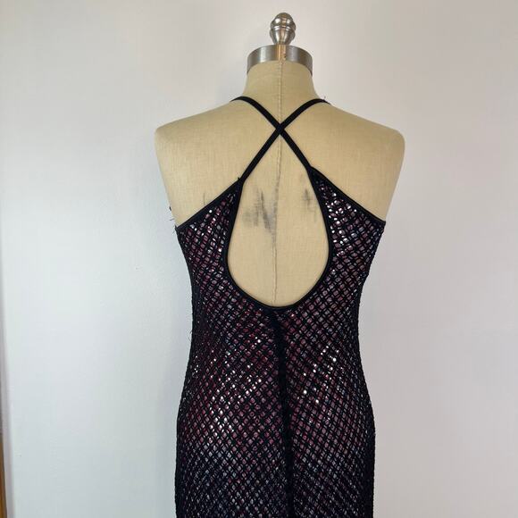 90’s Y2K Rampage Black Overlay Metallic Silver Halter Maxi Occasion Dress (Sz M) - Picture 9 of 16